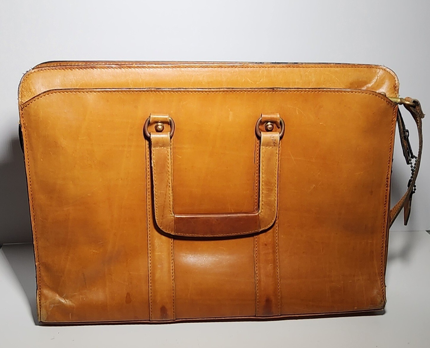 SCHLESINGER Executive Attache Briefcase Tan Brown Cowhide Leather Bag 17x12x3