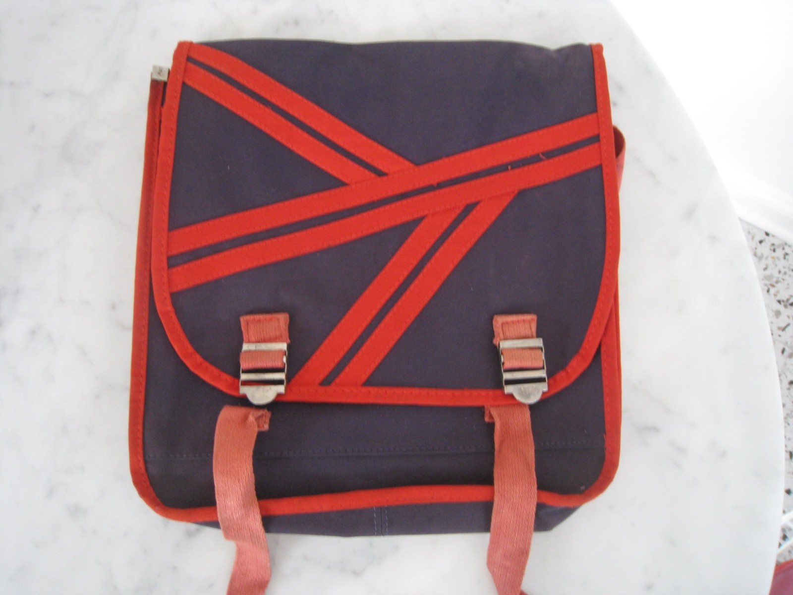 Very cool 1970’s Red Abstract Stripe Backpack Messenger Bag Canvas Straps