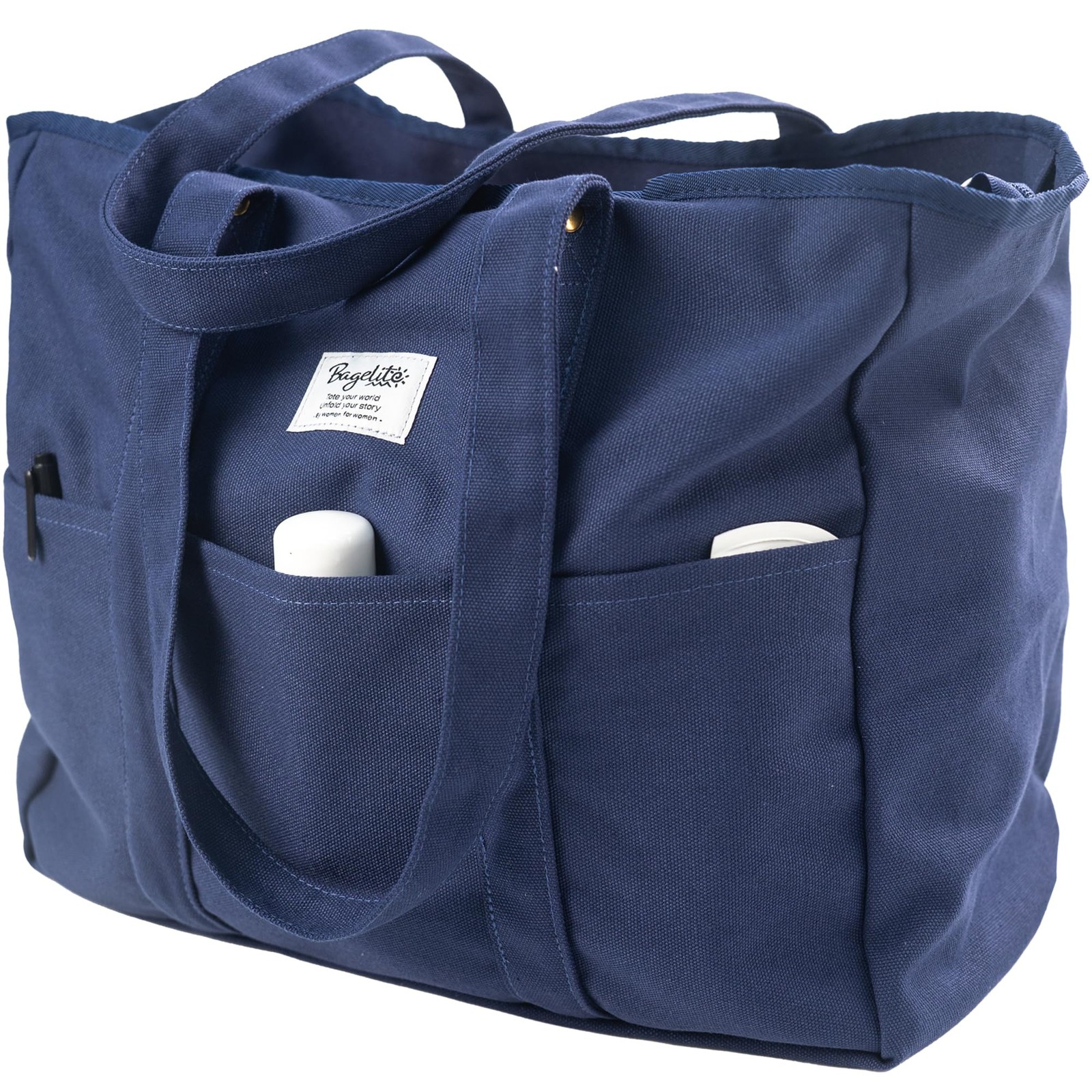 Bagelite Extra Large Canvas Tote for Women Men, Utility Work Bag Large, Blue