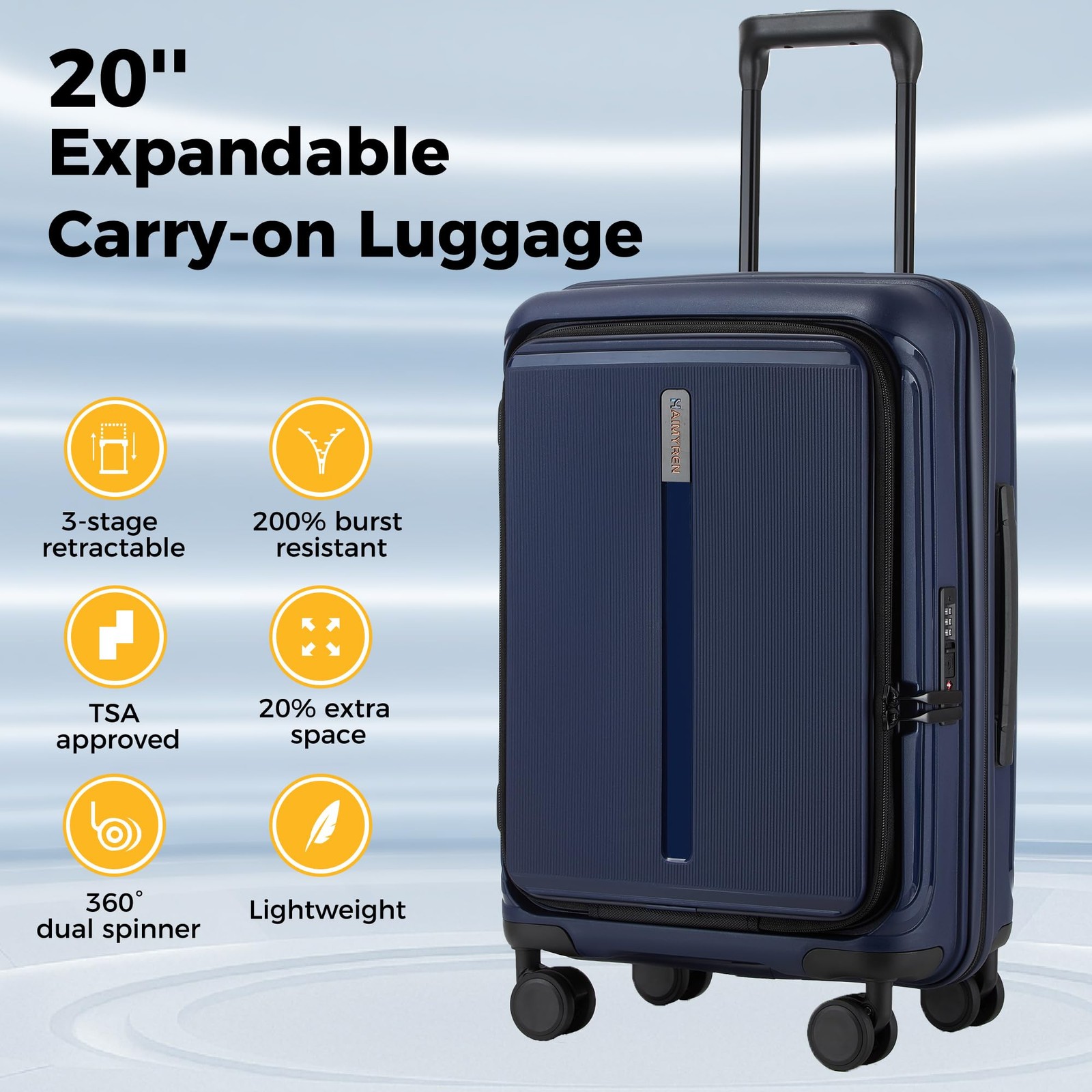 20″ Expandable Carry on Luggage with Laptop Compartment,22x14x9 Airline Appro…