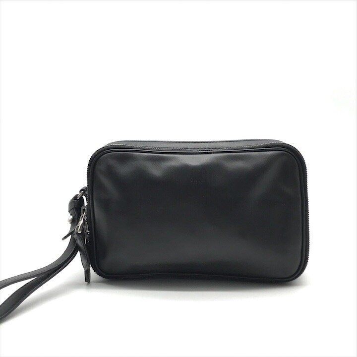 Dunhill Logo Embossed Leather Clutch Handbag Black Men’s Bag 22x13x5 cm