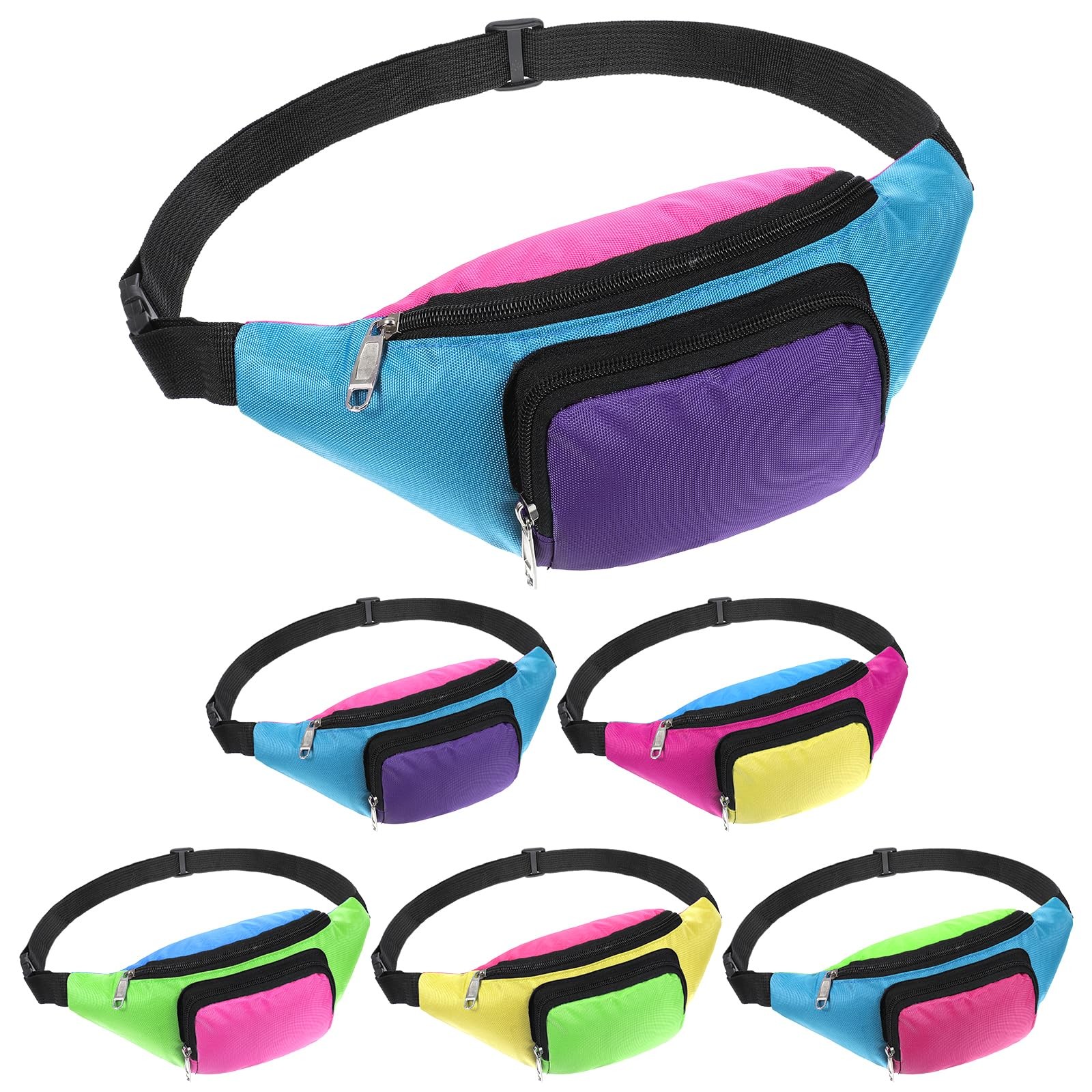 5 Pcs Retro 80s 90s Neon Fanny Pack Multicolor 11.8 x 5 inches,