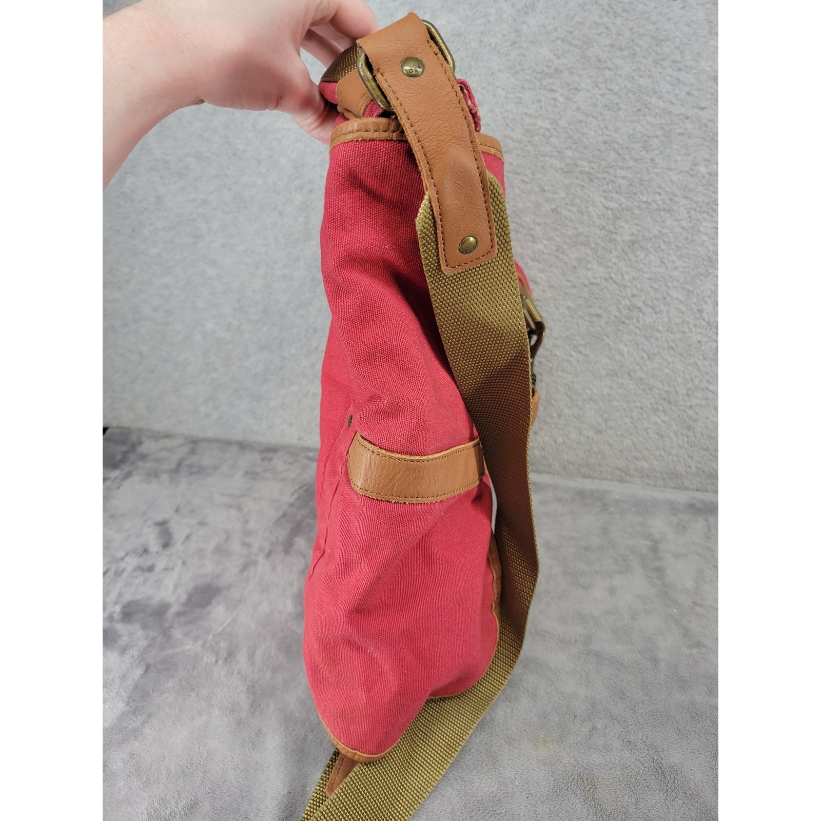 American Eagle Outfitters Red Canvas Messenger Bag Crossbody Faux Leather Trim