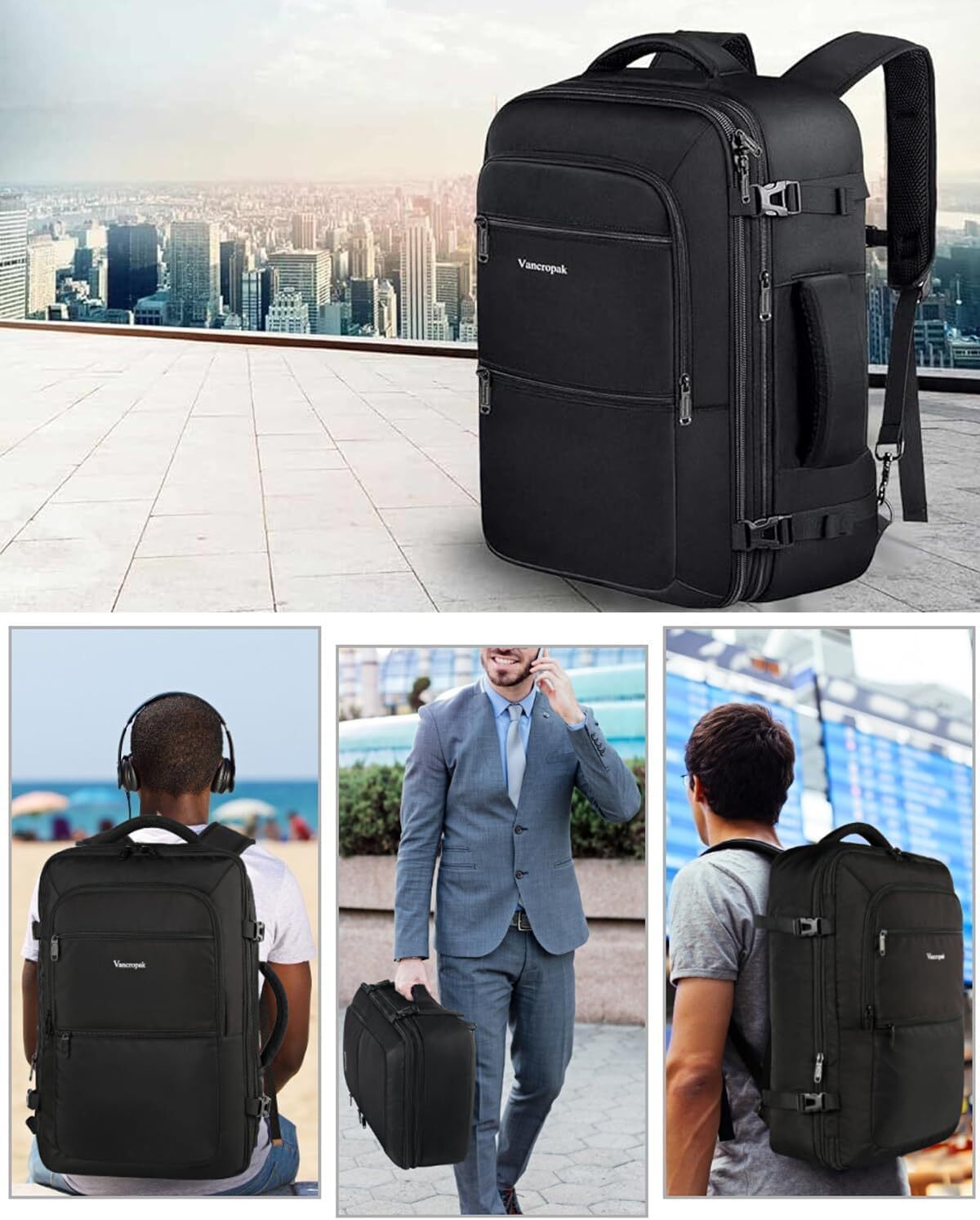 Travel Backpack 40L Carry On Flight Approved Weekender Backpack Expandable Bag