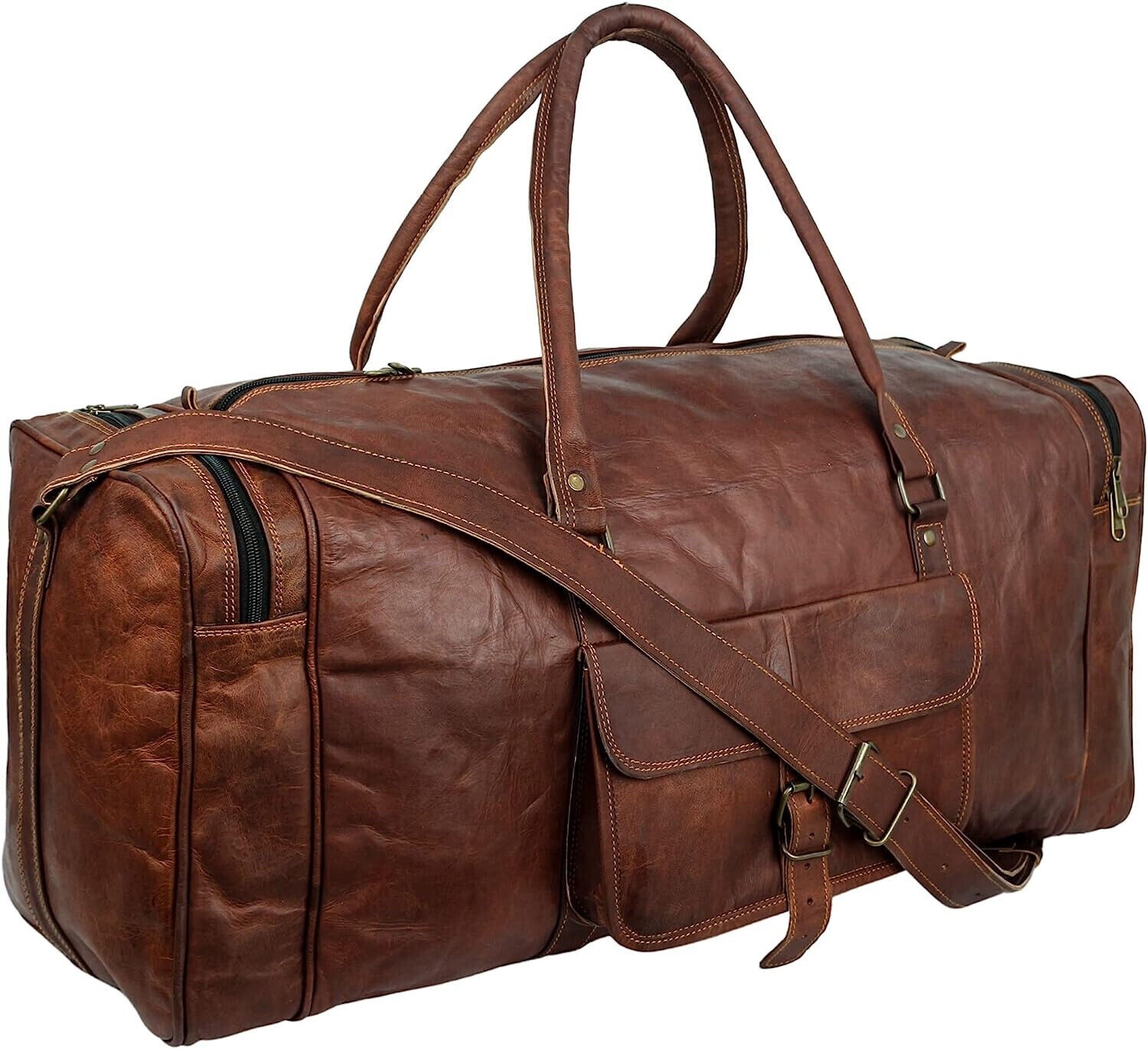 39″ Genuine New Leather Duffel Weekend Overnight Travel Gym Bag Luggage