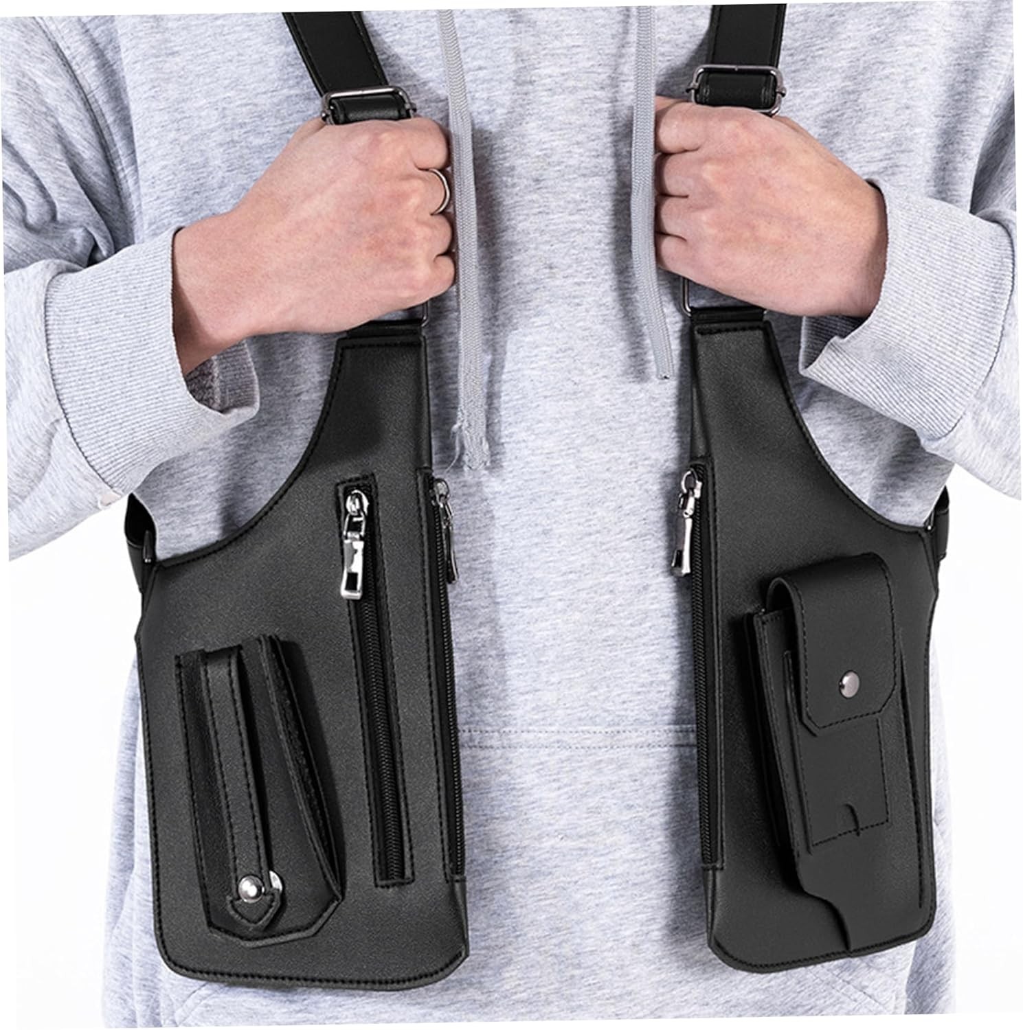 Men Double Shoulder Underarm Bag Anti Theft Holster PU Leather Travel Chest Bag