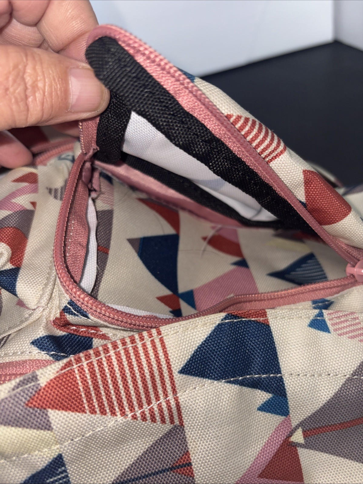 KAVU Sling Backpack Tribal Print Cotton Rope Strap Blue Red White