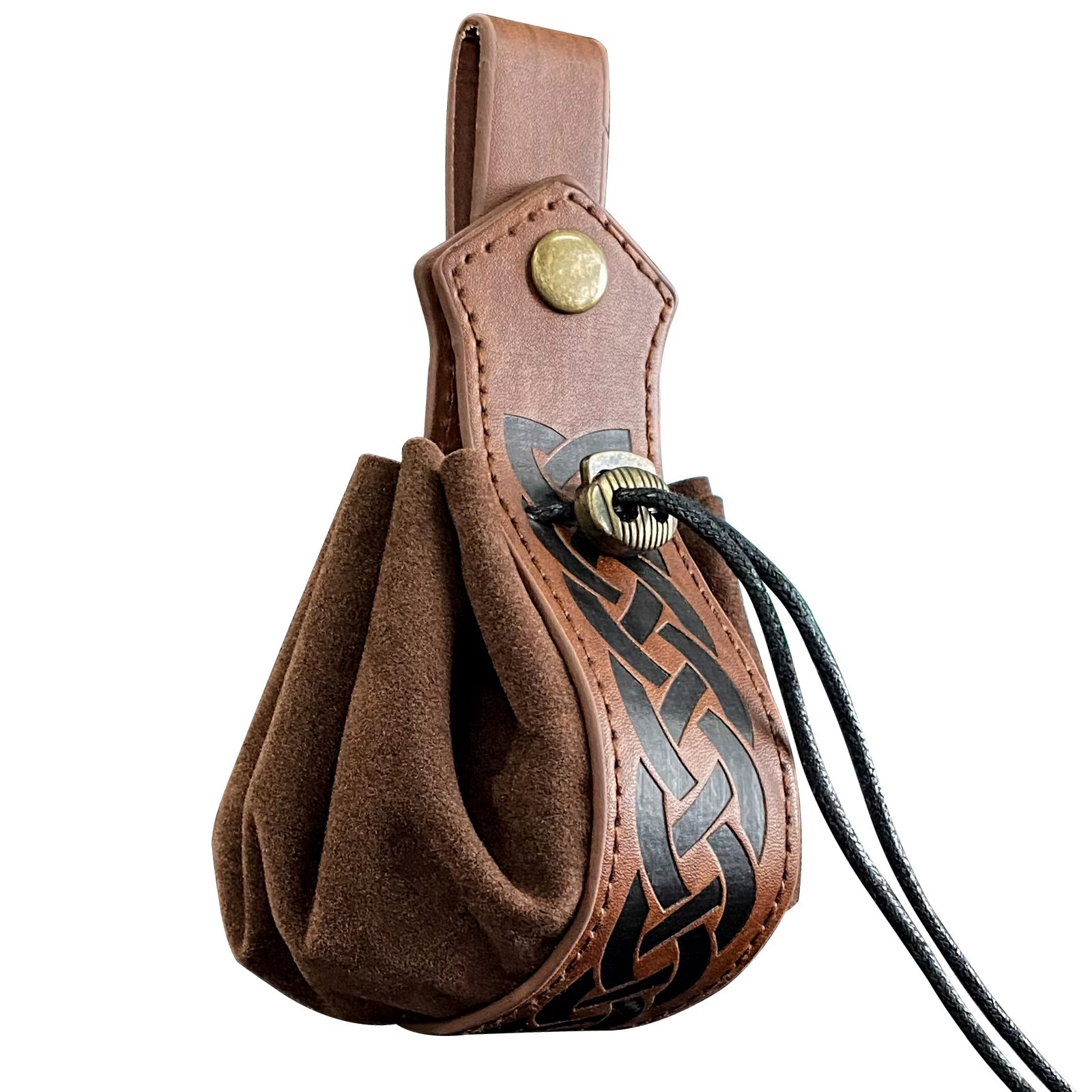 Medieval PU Leather Pouch Vintage Belt Drawstring Purse Viking Waist Bag Cosplay