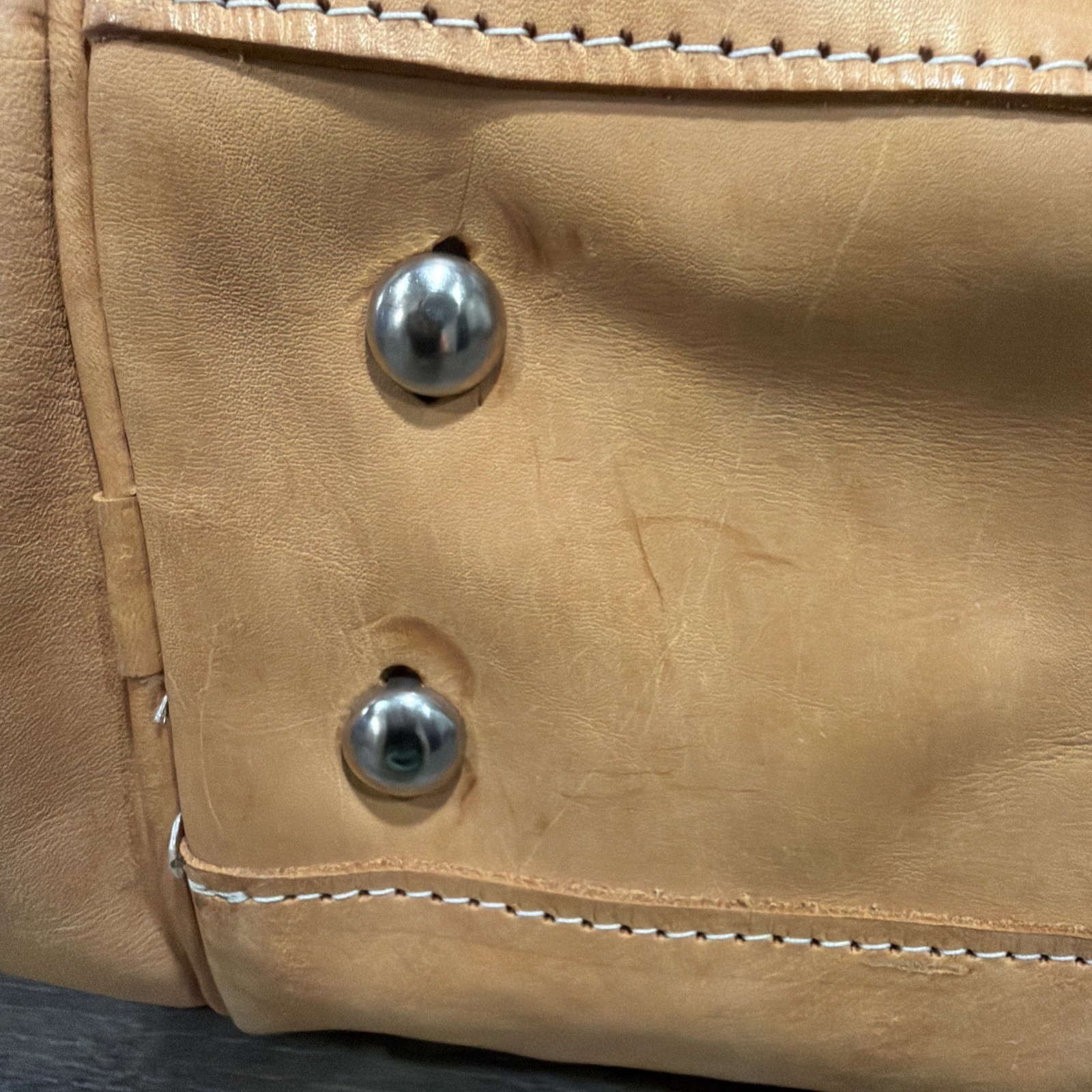 16 inch Handmade Leather Tan Small Duffle Purse Vintage Bag Boho Y2K