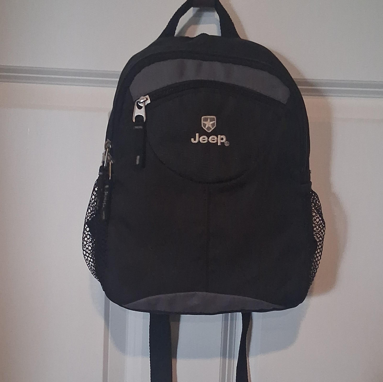 Jeep Black Mini Backpack Zip Closure Mesh Side Pockets Adjustable Strap