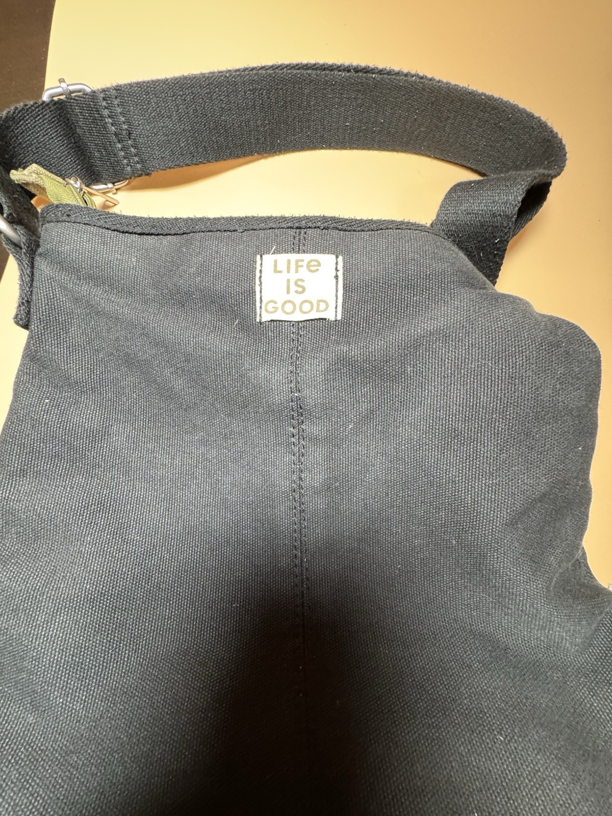 Life Is Good Black Floral Shoulder Bag Zip Top Adjustable Strap Lined Pockets