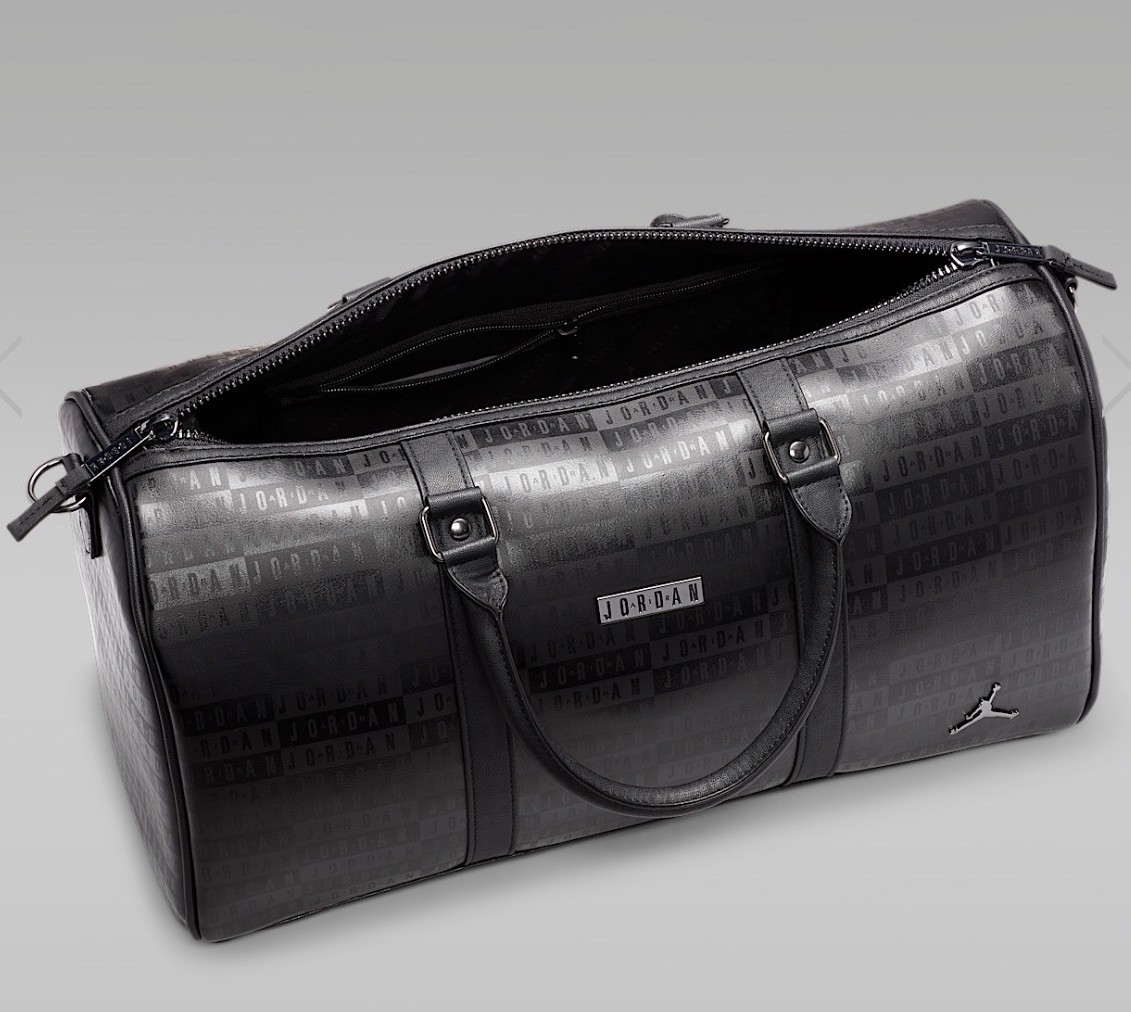 Jordan Black Embossed Leather Carryall Duffle Travel Luggage Bag AUTHENTIC NEW
