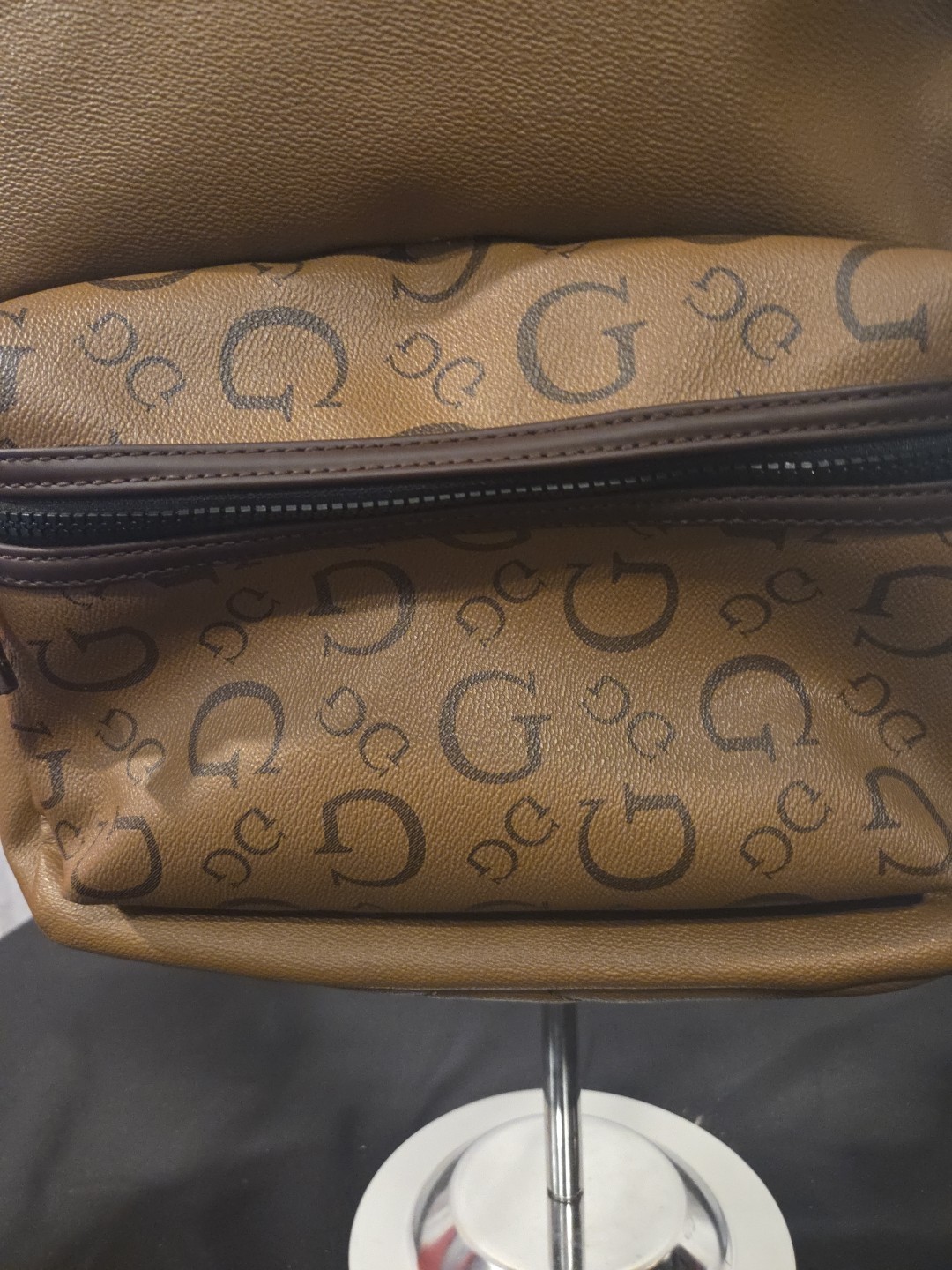 Guess Mens Backpack Bag Monogram Travel Adjustable Strap Zipper Brown