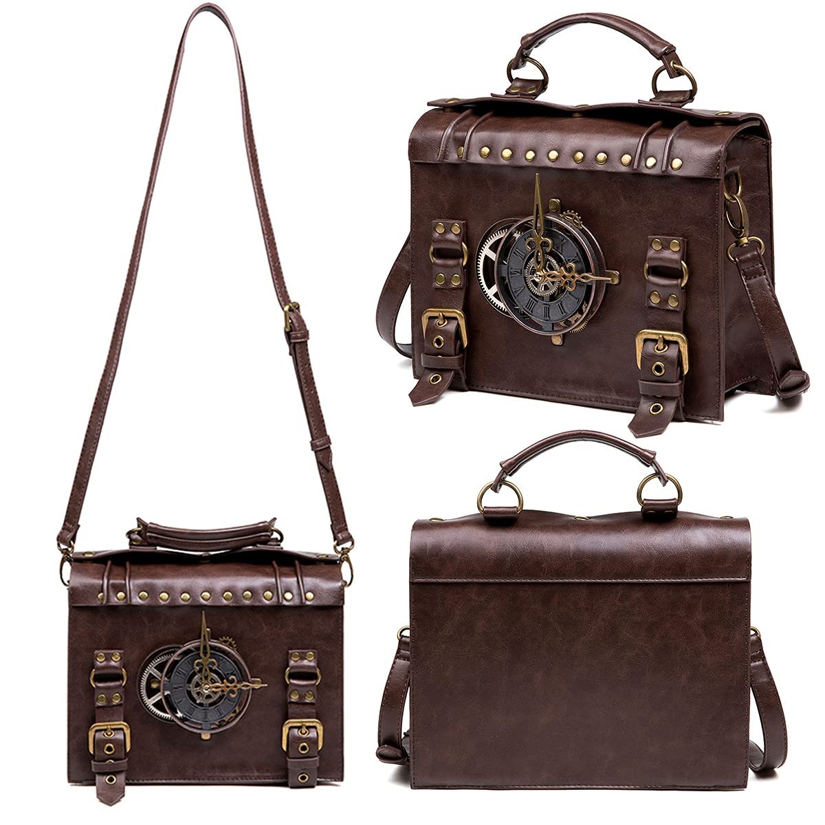 Messenger Bag Leather Briefcase Steampunk Crossbody Shoulder Purse Satchel fo…