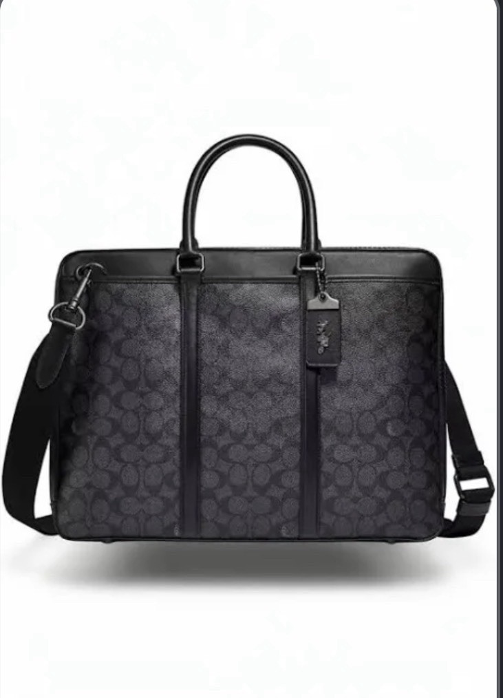 NEW COACH Signature Metropolitan Slim Brief Canvas Crossbody Bag Charcoal