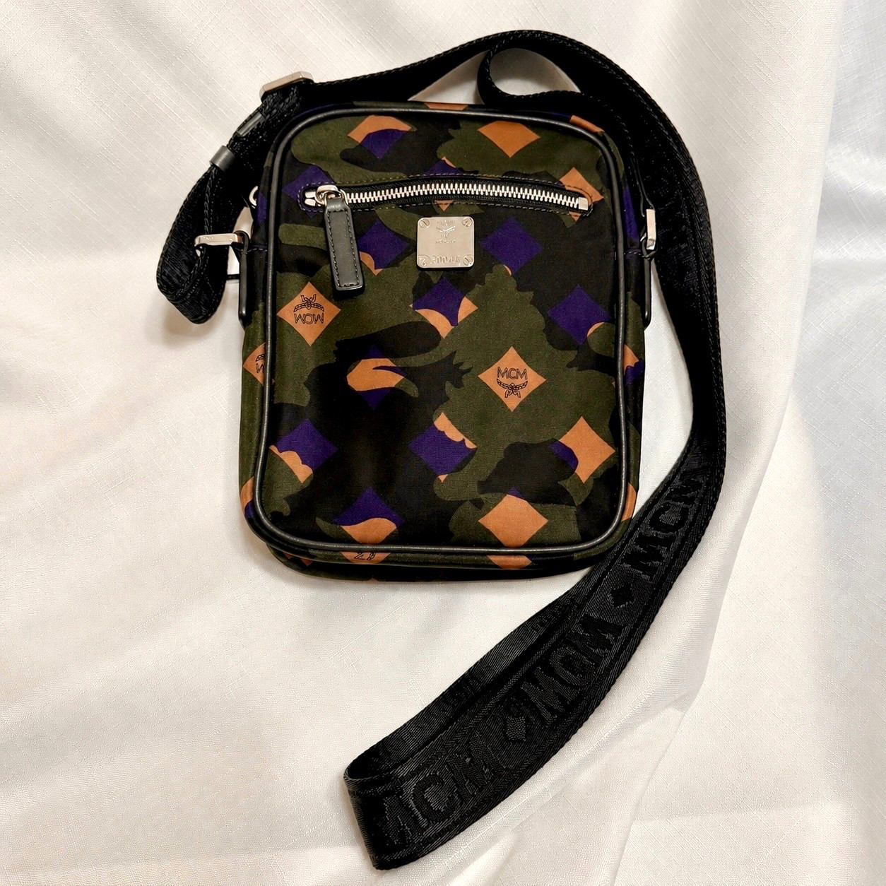 Authentic Vintage MCM Camo Crossbody Messenger Bag Nylon Leather Saks EUC