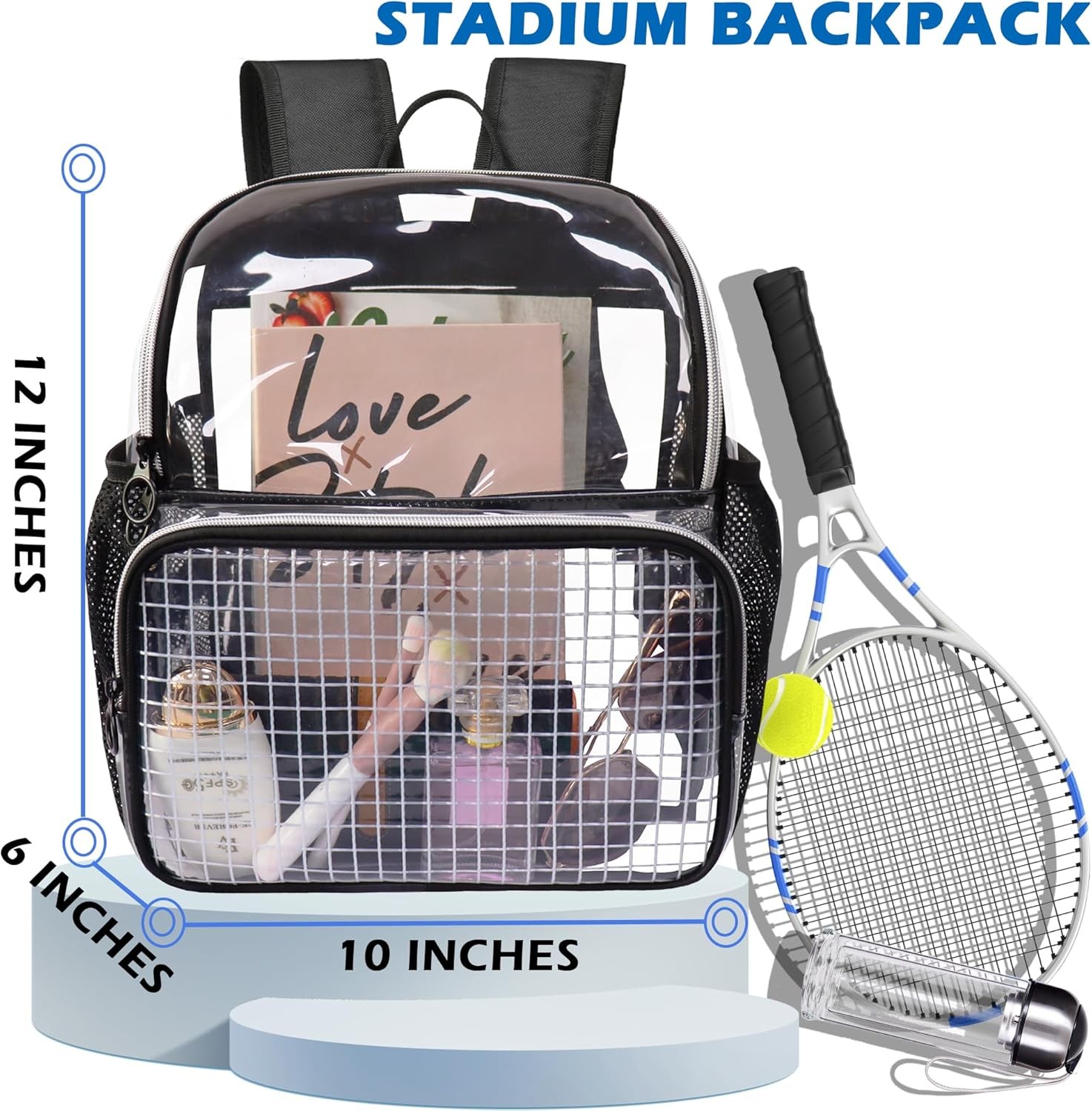 Mini Clear Backpack Stadium Approved Clear Bag 12x12x6 Heavy Duty Transparent