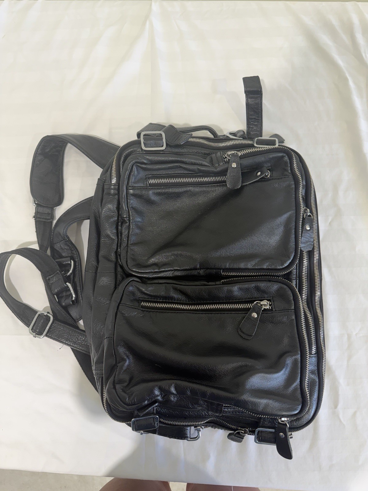 Black Large Convertible Backpack Briefcase, Multi-Zip, Top Handle, Lined
