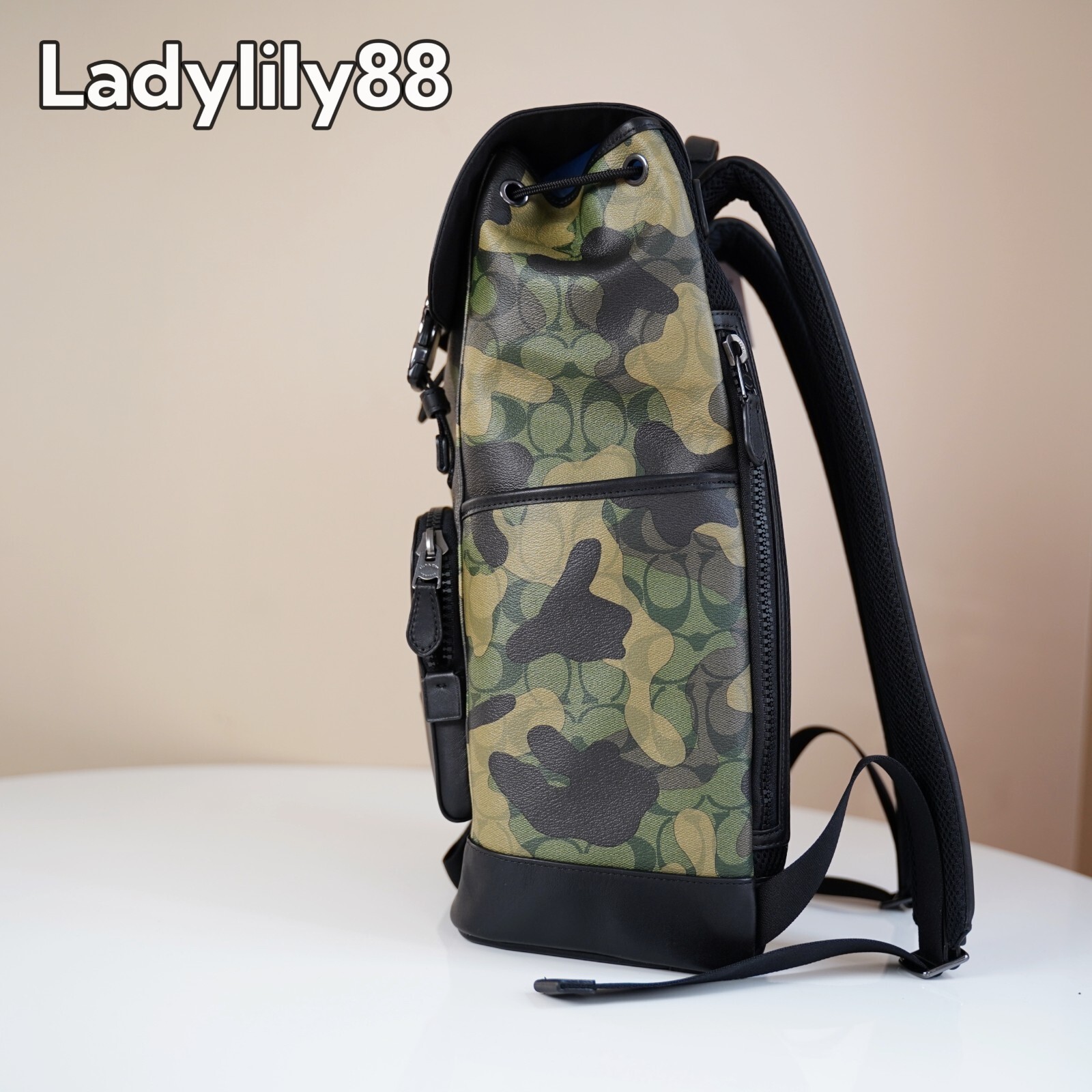 NWT Coach CL943 Track Backpack In Signature Canvas Camo Print Calf Leather $650