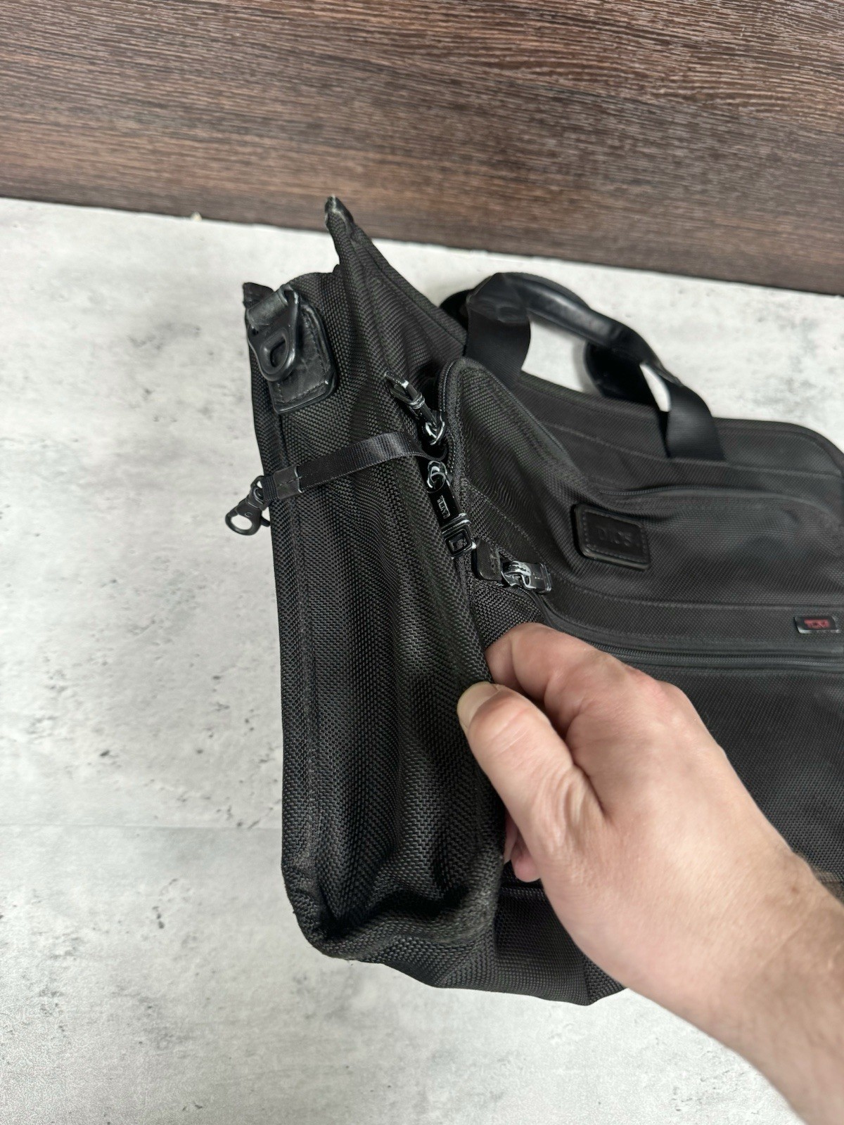 TUMI Business T-Pass Laptop Briefcase Black Ballistic Nylon – 15.5×12.5″