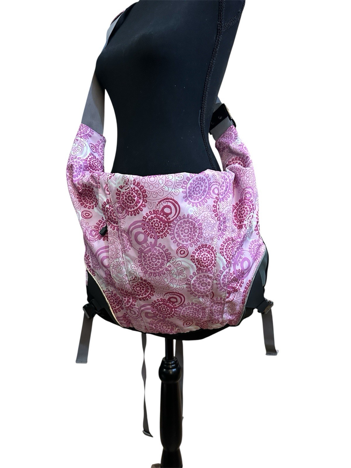 LL Bean Messenger Bag Black Pink Purple Floral Nylon Work School Computer Bag