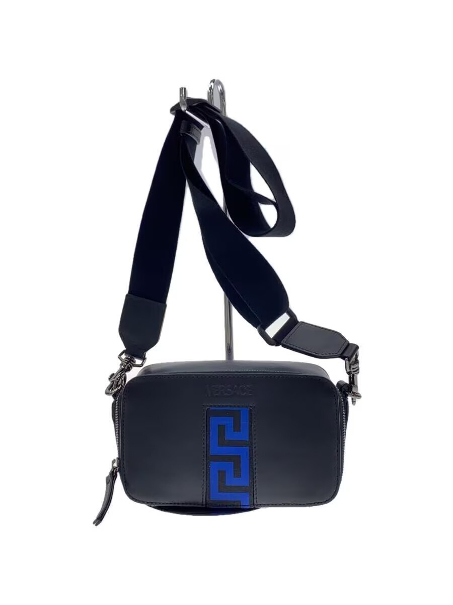 (NO CUSTOMS TAX) VERSACE La Greca Greek key black leather crossbody camera bag