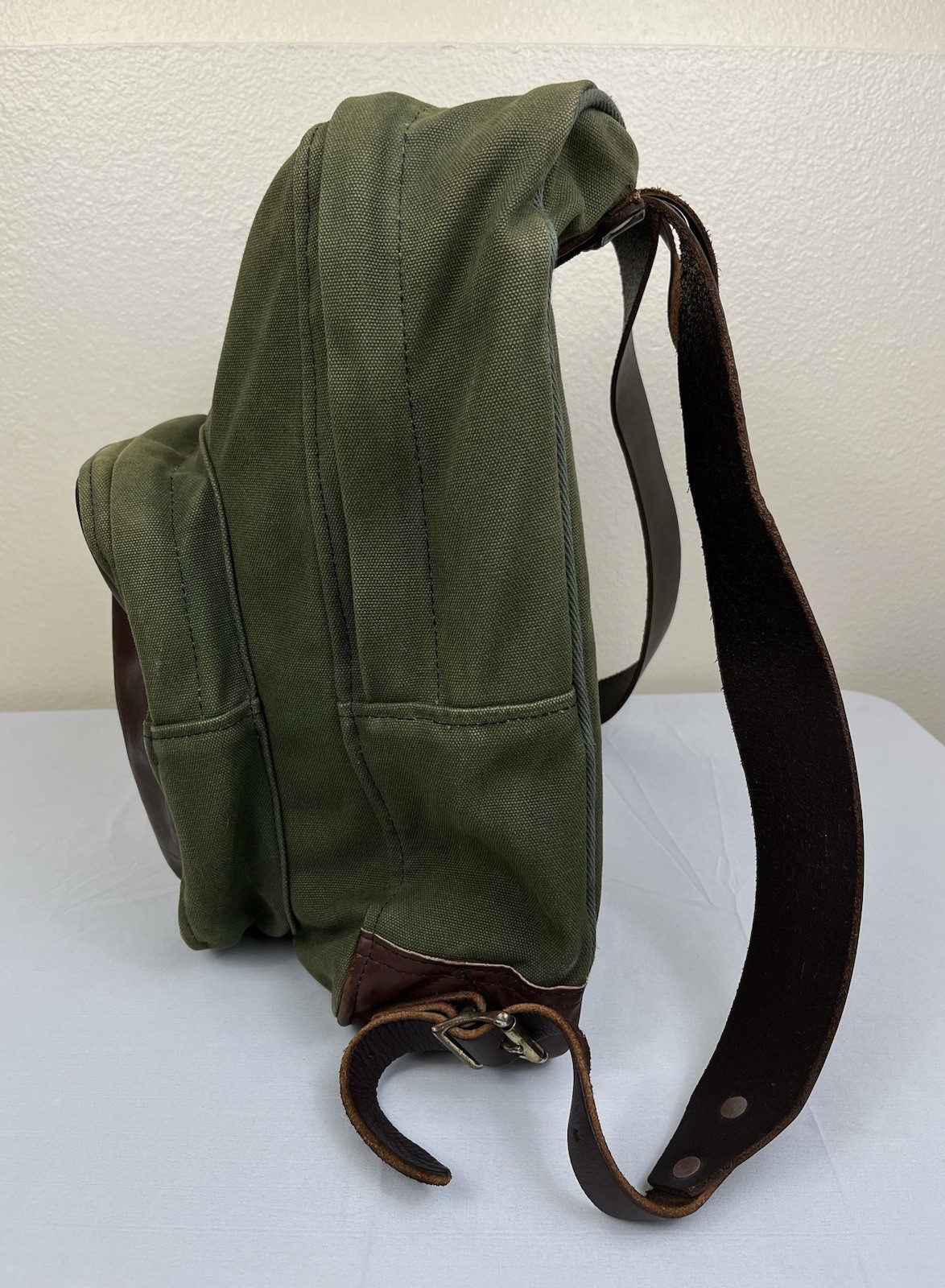 Duluth Pack Green Canvas & Brown Leather Backpack Made In USA YKK Zip Rare