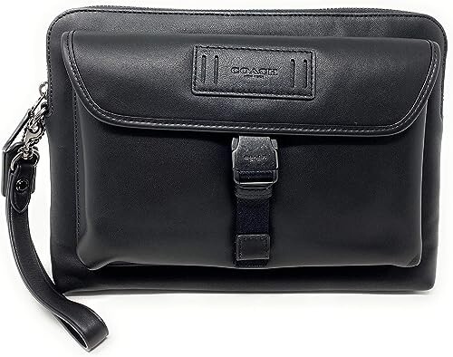 Coach 2812 Men Unisex Ranger Zip Leather Pouch Wrist Strap Black