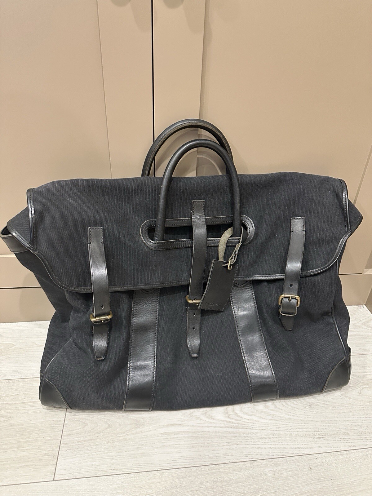 Ralph Lauren Purple Label Madison RRL XL Traveler Bag Canvas & Leather Black