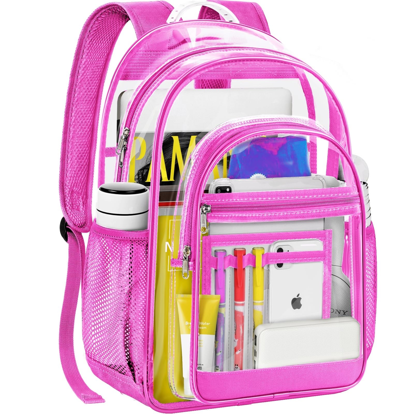 Clear Backpack for School – 17 inch Heavy Duty Transparent Bookbag for Boys a…