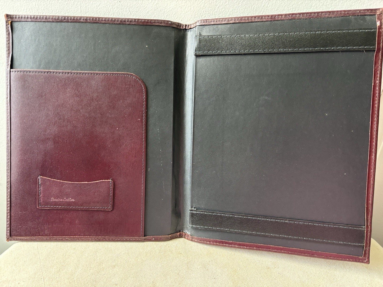 Vintage Real Leather Portfolio Dark Cognac Brown Folder Document Case A4 Notepad