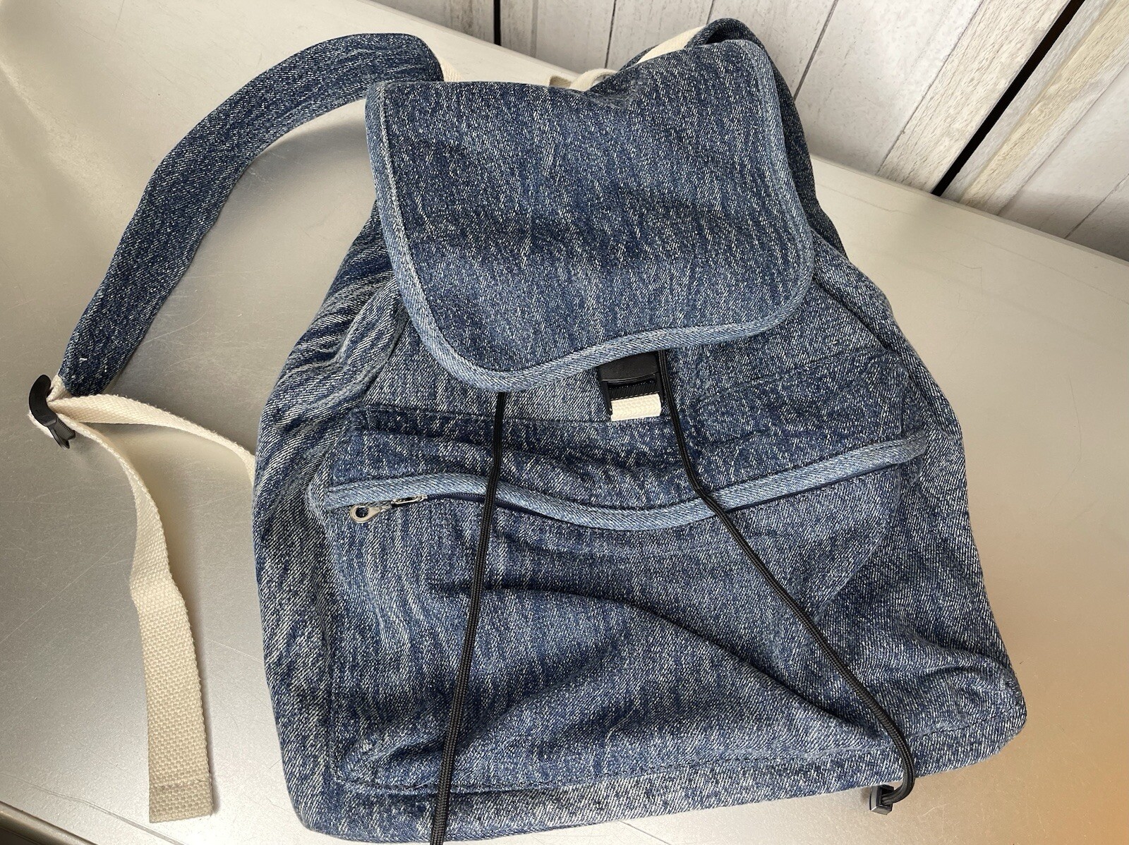 Urban Outfitters Backpack – Blue Denim Canvas Buckle Drawstring Closure