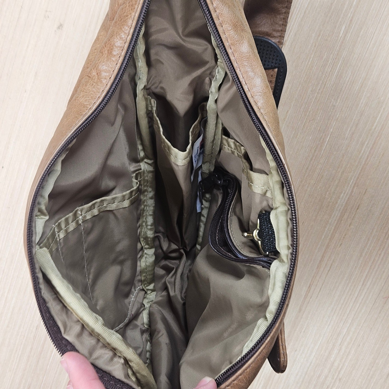 AmeriBag Healthy Crossbody Back Bag Back Unisex Brown Leather Sling Ergonomic