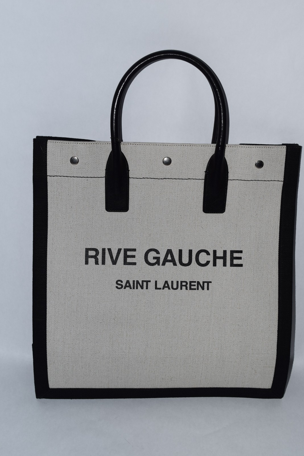 NWT! Authentic YSL Saint Laurent North South Linen Leather Tote Bag Beige Black