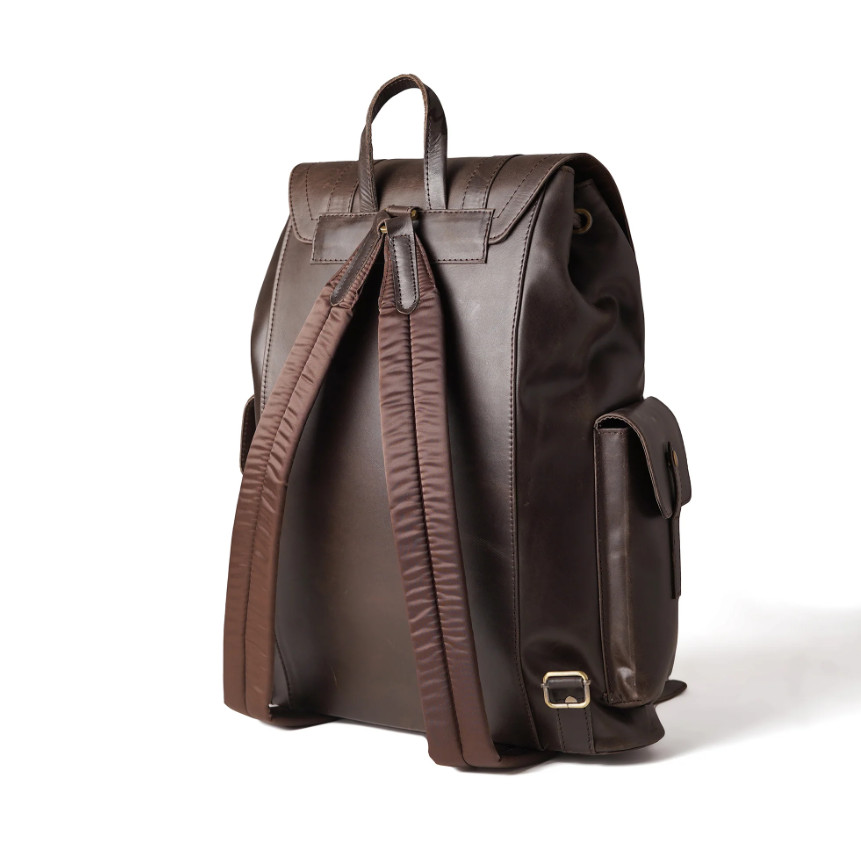 Leather Backpack Men Brown Green Laptop Office Travel Bag Double Shoulder Strap