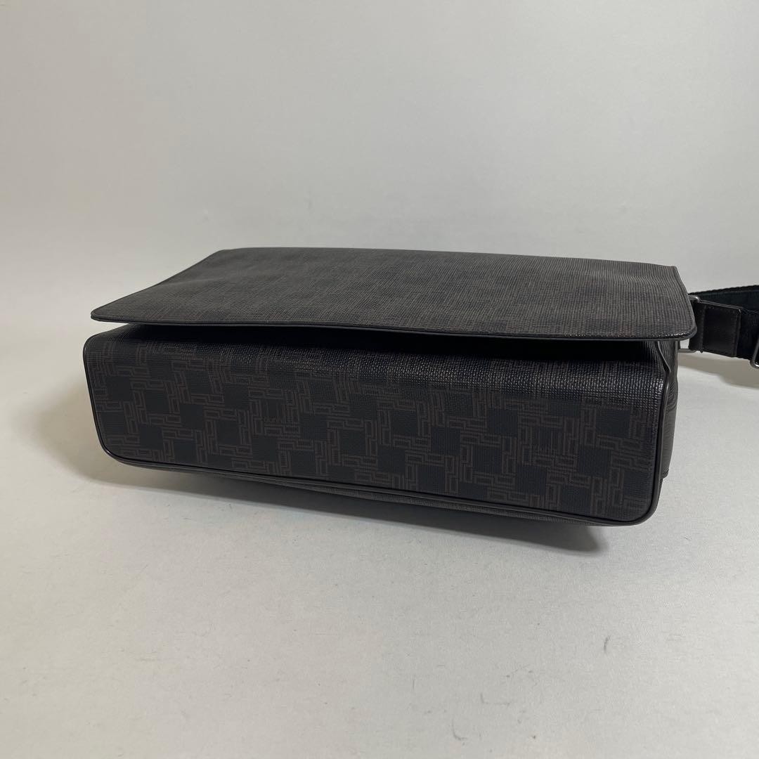 Dunhill Messenger Bag Dark Brown PVC Leather Adjustable Strap 29×33-37cm