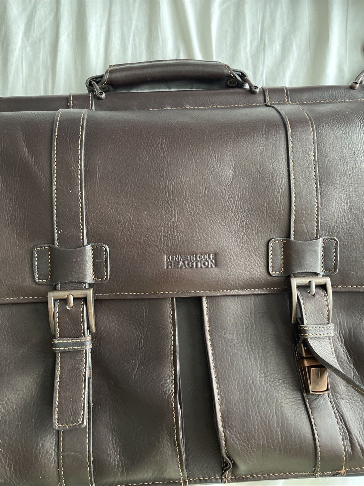 Kenneth Cole Genuine Leather Laptop Briefcase Reaction Brown Messenger Bag Heavy