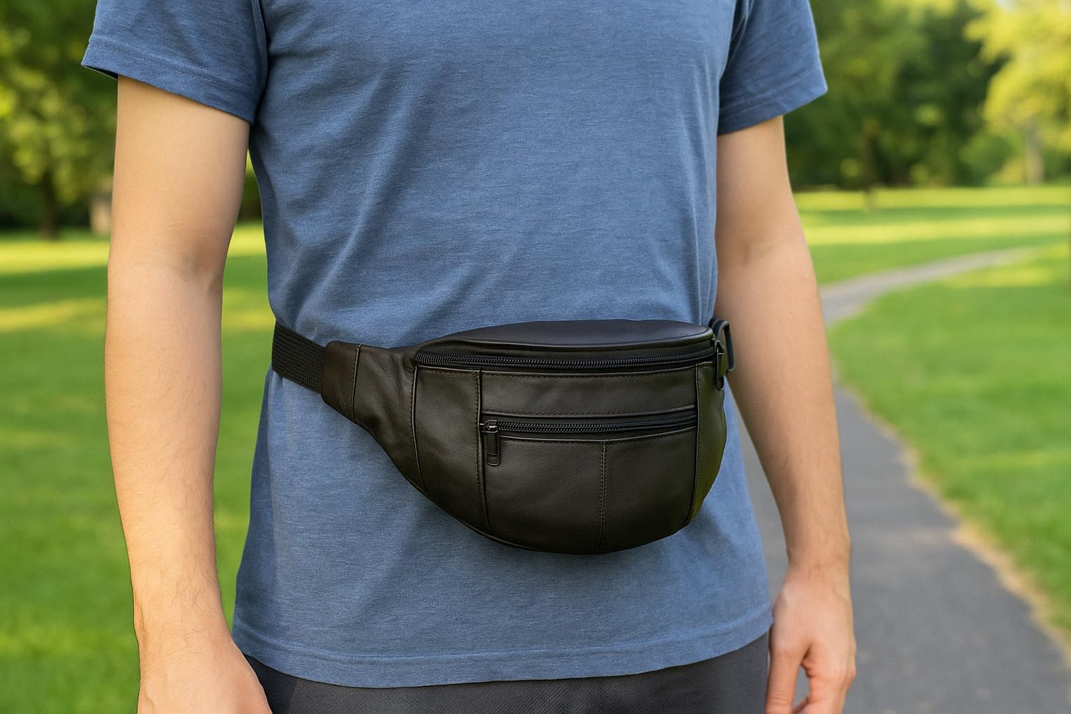 Marshal Black Leather Fanny Pack- Top Men´s Waist Money standard,
