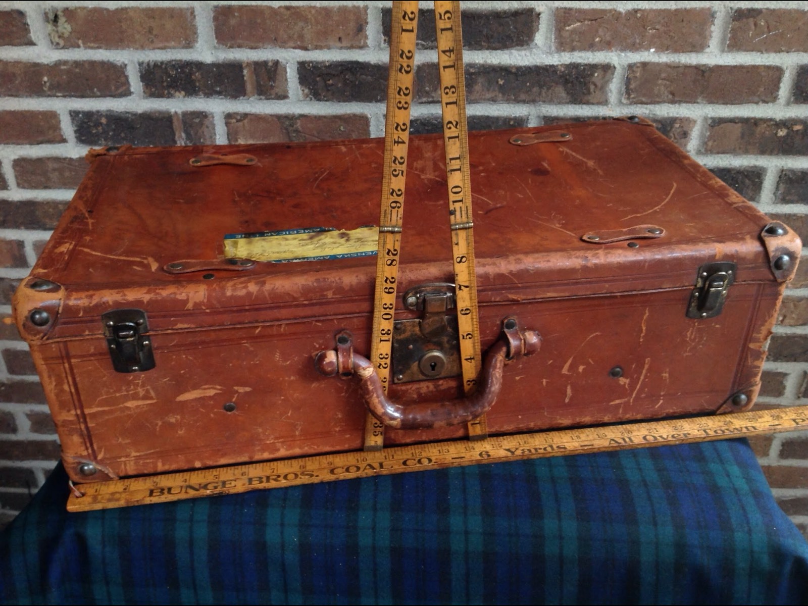 VINTAGE 1930s SADDLE LEATHER TRAVEL STICKER PORSCHE 356 CAR RACK SUITCASE R$2198