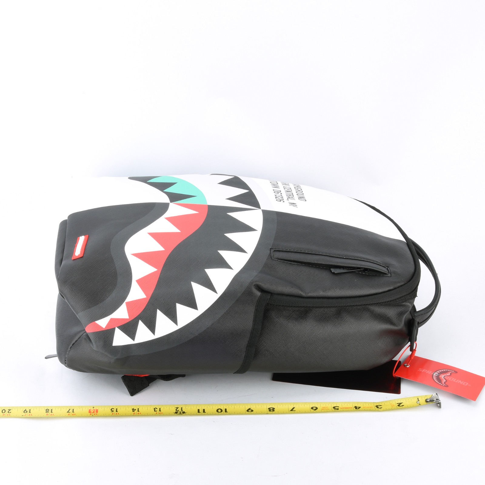 Sprayground Shark Central Reflex DLXV Leather Bag Backpack White Zipper Pocket