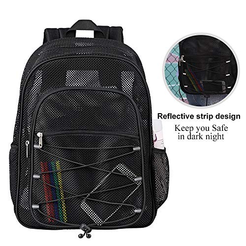 Heavy Duty Mesh Backpack, See Through College Backpack, Semi-transparent Black