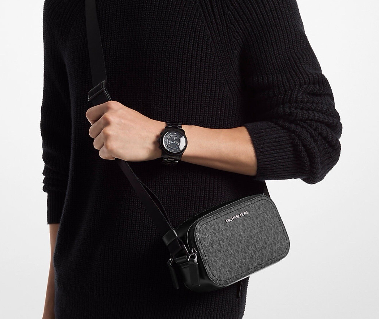 Michael Kors Cooper Signature Logo Crossbody Double Zip Camera Bag Black