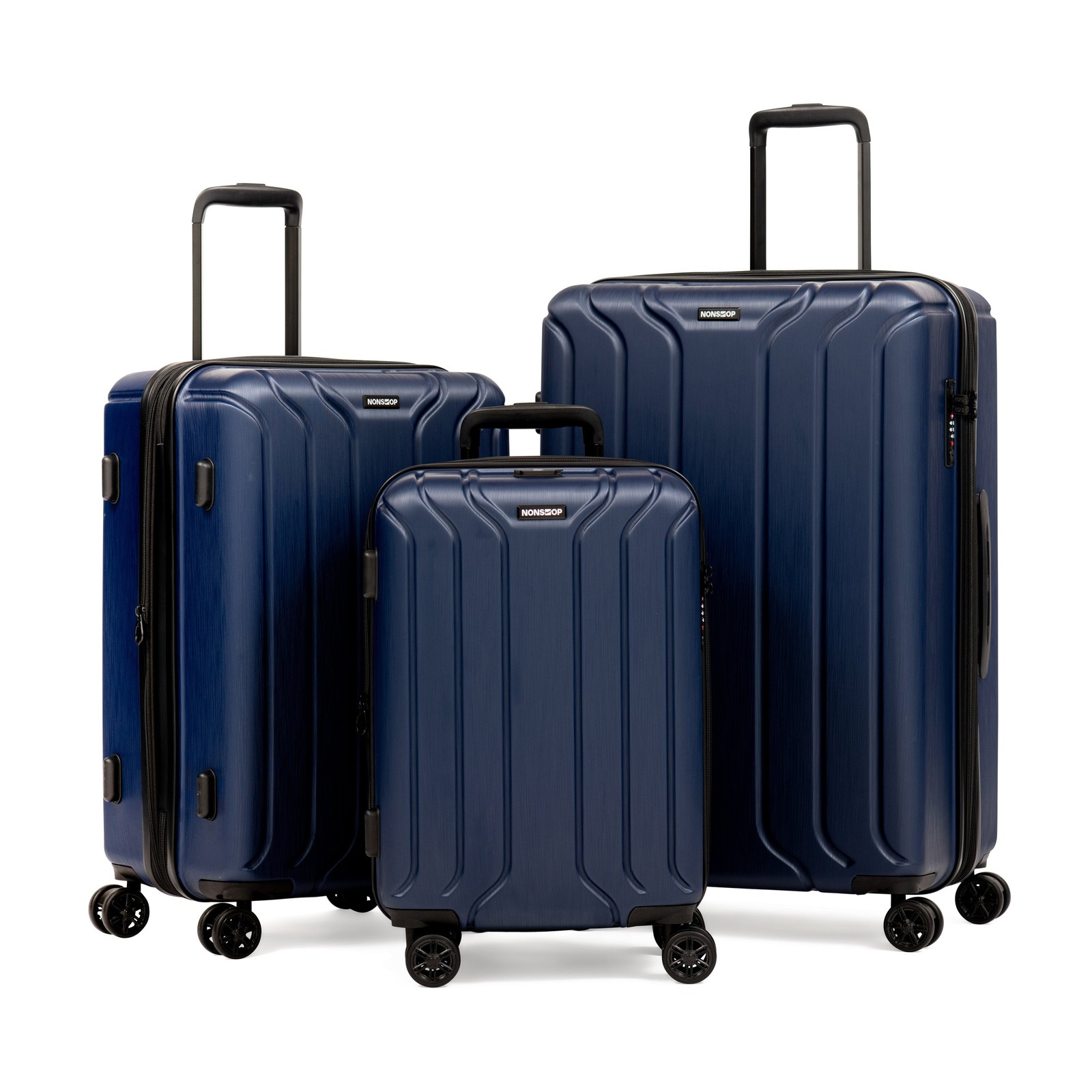 NONSTOP NEW YORK Luggage Expandable Spinner Wheels Navy 3 Piece Set 20 24 28 U34