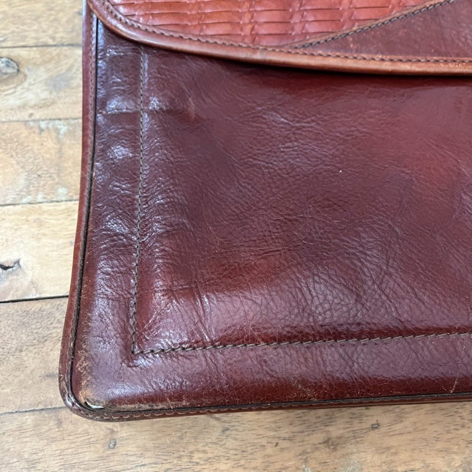 Jack Georges Woven Leather Tuscany Executive Briefcase 16″ Crossbody Brown