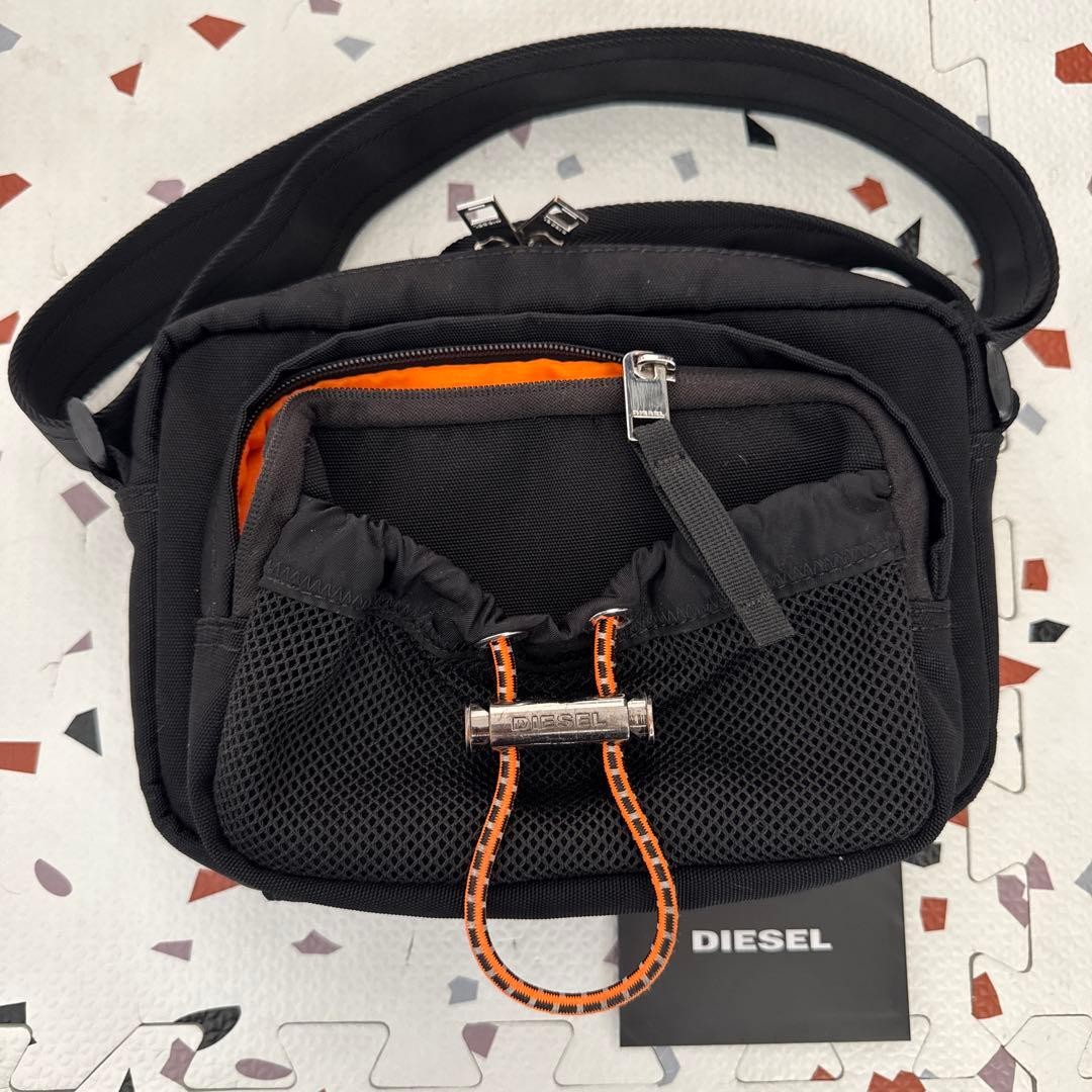 Diesel Men Shoulder Bag Body Bag Black Orange 15x24x6cm Luxury Modern Stylish