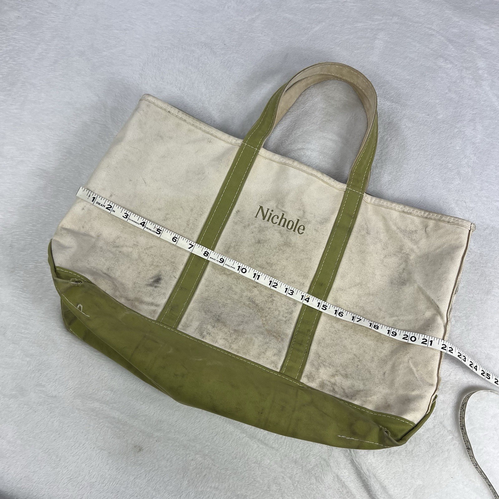 Vintage Distressed LL Bean Large “Nichole” Zipper Top Boat And Tote Canvas Bag