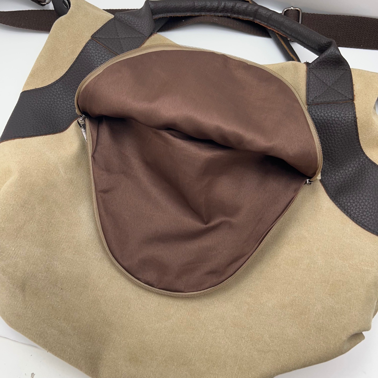 CANVAS Messenger Bag Leather Trim Crossbody Commuter Tote Outdoor Travel Casual