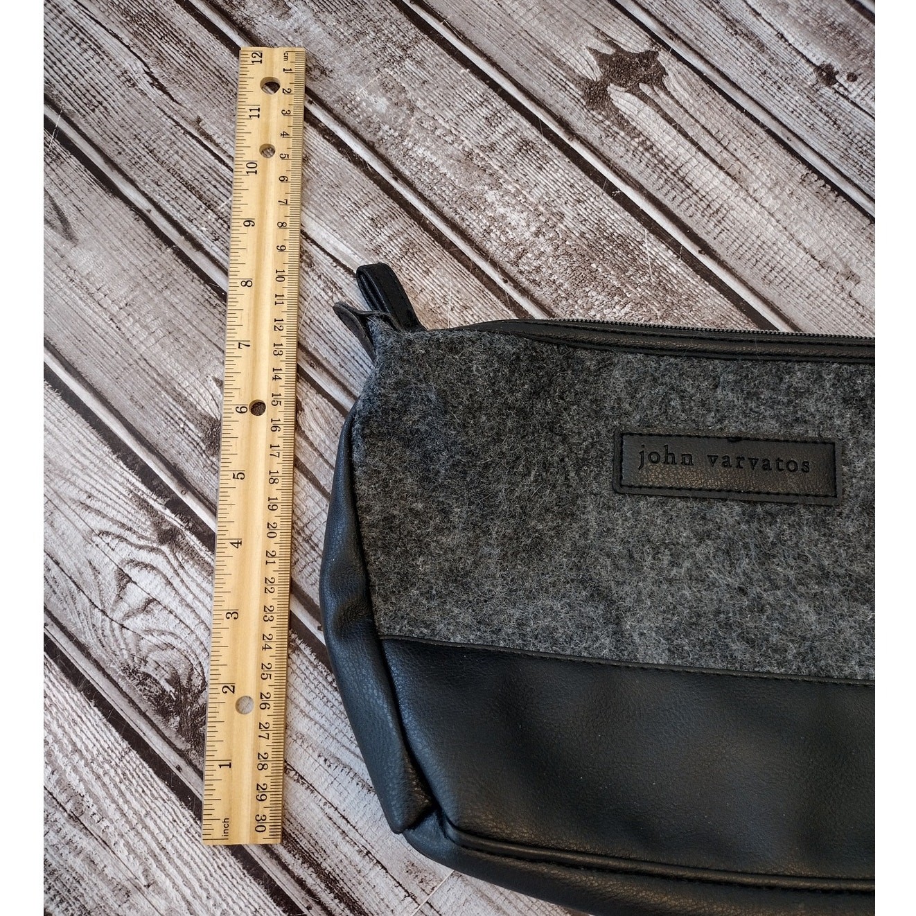 John Varvatos Black & Gray Faux Wool & Leather Toiletry Bag Travel Vacation