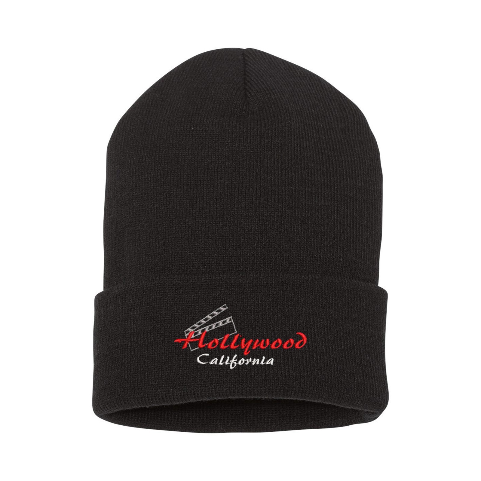Hollywood California embroidered beanie hat, custom embroidered winter beanie