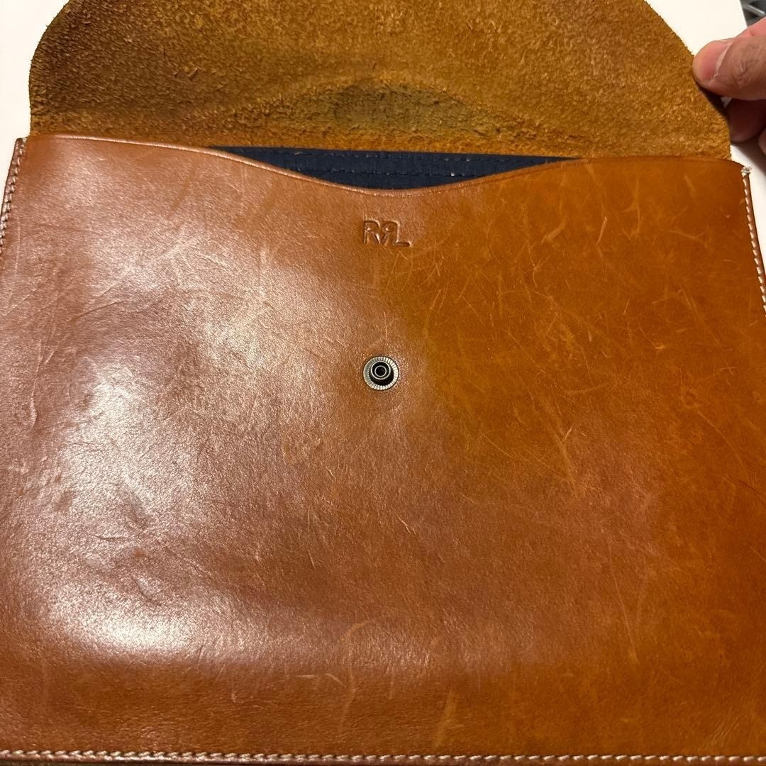 RRL Ralph Lauren Concho Leather Clutch Bag Brown Vintage Double RL Auth